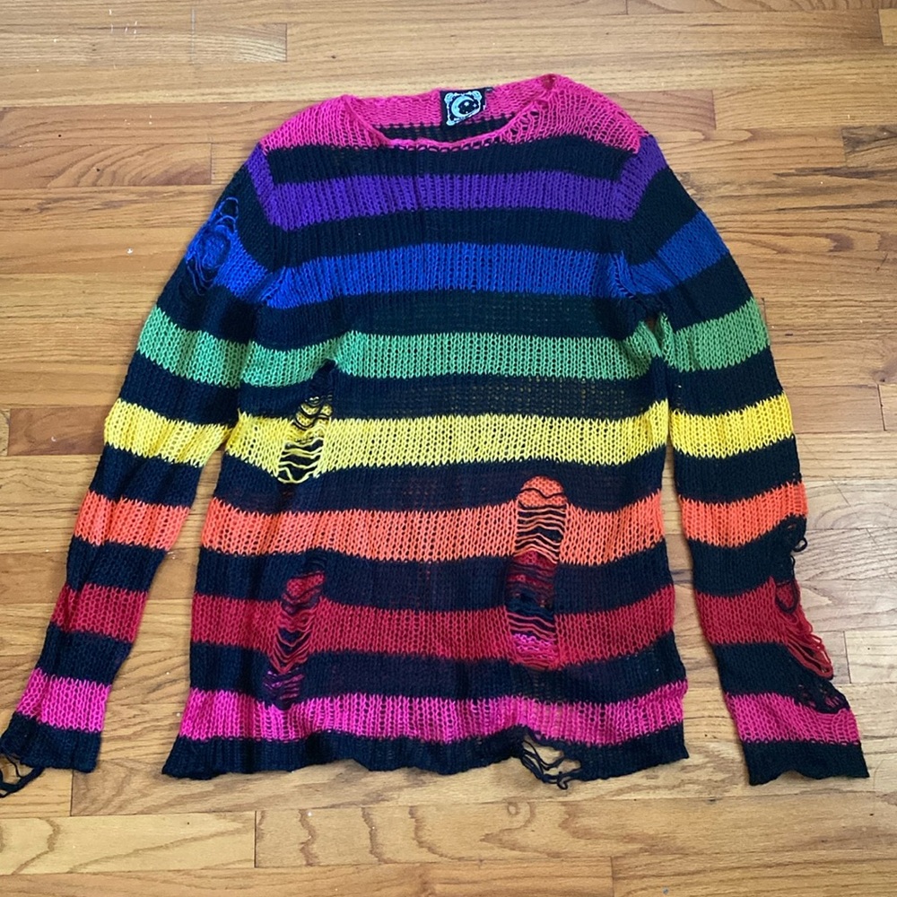 NWOT Killstar Over The Rainbow Distressed Knit Sweater Jumper XL